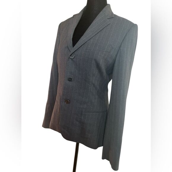 Vintage Ralph Lauren Gray Blazer Size 6 Wool Tailored Pinstriped Academia Preppy - Picture 4 of 8